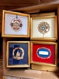 Framed collection of White House and historical ornaments