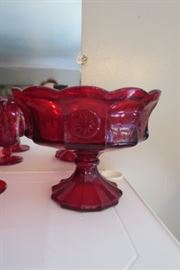 Fostoria Ruby Red Liberty Bell & Coin Compote