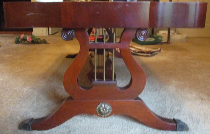 Lyre Duncan Phyfe style leather top coffee table