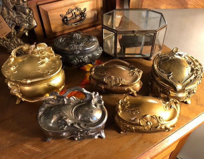 Large Collection of Lovely Art Nouveau Jewelry Caskets