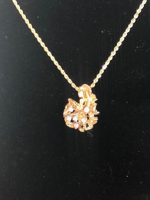 Spectacular 14kt Yellow Gold Nugget-Style and Diamond Necklace