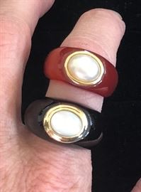 Incredibly Unique Ladies Rings Featuring 14kt Yellow Gold Bezel Set Pearls