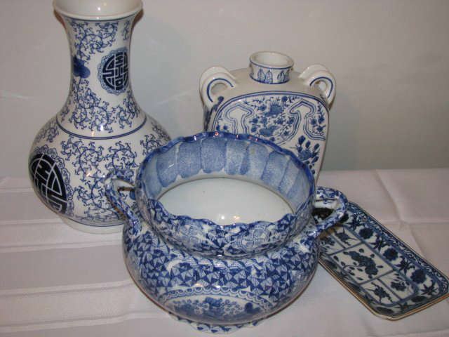 Blue  White Vases, etc.