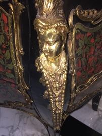 A Pair of Louis XV Style Marble Top Bombe Chests/Commodes/Console Tables. Hand painted floral design and gold gilt mounts. In excellent condition. Height 33.5 x Width 45.5 x Depth 20.5 inches.