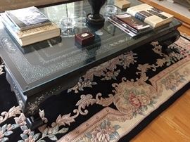 An Asian Rectangular Coffee Table with Mother-of-Pearl Inlays. Height: 14 x Width 60 x Length: 32 inches. In excellent condition.