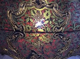 A Pair of Louis XV Style Marble Top Bombe Chests/Commodes/Console Tables. Hand painted floral design and gold gilt mounts. In excellent condition. Height 33.5 x Width 45.5 x Depth 20.5 inches.