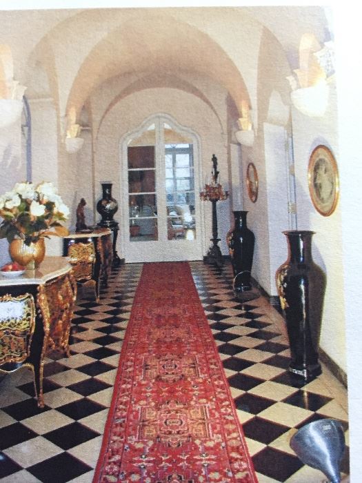 Everything for sale. Pair of Tall Asian Black Laquered Vases with Mother-of-Pearl Inlaid Stones. Height 42 x Diameter 14 inches. Pair of Antique Bronze and Gilted Candelabras Torchiere Floor Lamp. Pair of Marble-Top French-Style Commodes. In excellent condition.