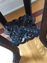 A Chinese Antique Eight-Sided Marble Top Carved Wood Table: Height 34 x Diameter 20 inches. In very good condition.