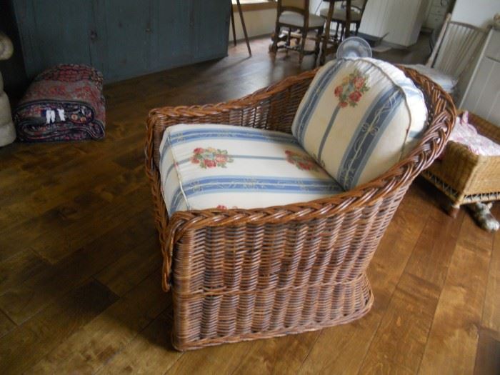 Wicker Works chair with custom upholstery 