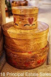 Painted round bentwood Shaker boxes