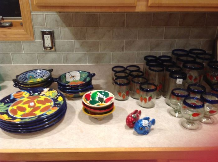 Imported Mexican dinnerware $40 & glassware $30