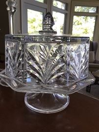 Oversized lead glass covered cake plate