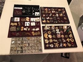 Pierced and Clip on earrings, brooches, Sterling Silver