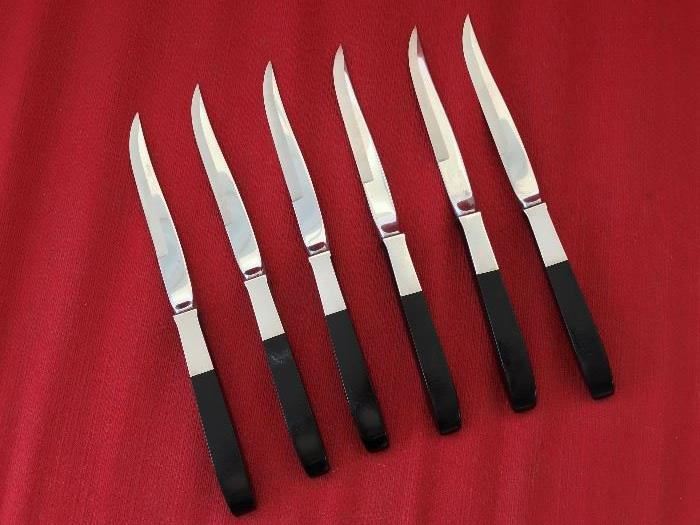LUNT STEAK KNIVES WITH PART STERLING HANDLES