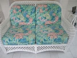 WHITE WICKER LOVESEAT BY LANE