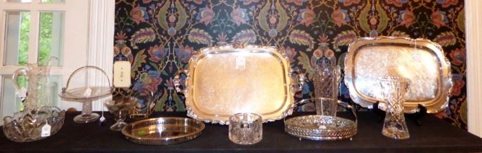 Silver Plate Trays, Crystal & Early American Pattern Glass