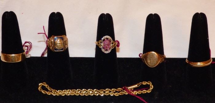 14K & 10K gold rings and bracelet