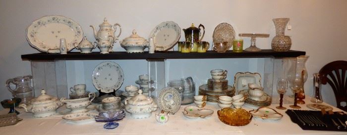 Display table with china, porcelain, glass 