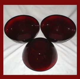 3 Large Vintage Ruby Glass Bowls  