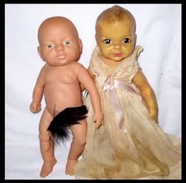 2 Vintage Dolls, the Baby Boy is Anatomically Correct; just wearing a feather because he is a little shy and the Little Girl is Linda Baby, Terri Lee's Little Sister