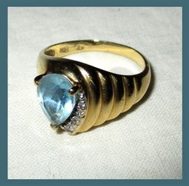 14K Gold and Blue Topaz Ring 