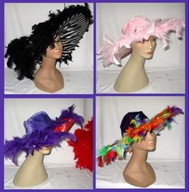 A Great Selection of Feathery Hats, Many of Each Color