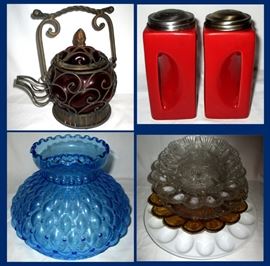 Cool Glass and Metal Teapot, Vintage Inspired Salt and Pepper Shakers, Vintage Blue Lamp Shade and a Selection of Deviled Egg Platters 