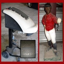 Coleman Mosquito Deleto on Stand and Lawn Jockey