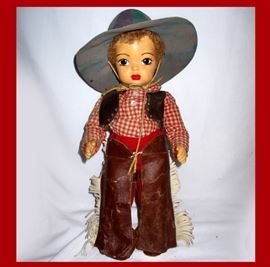 Great Vintage Terri Lee Cowboy Doll complete with Leather Chaps and Vest 