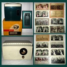 Kodak 300 Projector with Box, Collection of Stereoscopic Cards, Vintage Westinghouse Radio  
