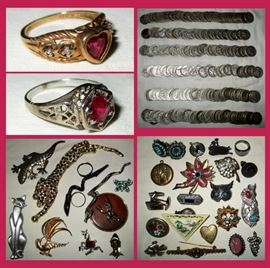 10K & Sterling Rings, Last Collection of Mercury Dimes and Nice Costume Jewelry 