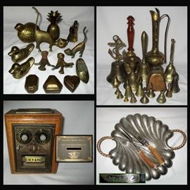 Lots of Cool Brass Items,  Post Office Bank, Baron Antler Carving Set   