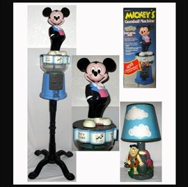 Mickey Mouse 60th Anniversary Gumball Machine with Original Box and Fred Flintstone Lamp 