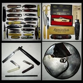 Pocket Knives including Case, Barlow, Old Timer, Remington, Craftsman, Camillus and more. Tiny Traveler Straight Razors and Straight Razor Sharpener 
