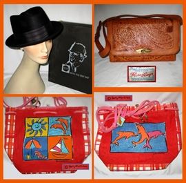 Sears Real Fur Hat with Original Box, Flores Bags; Hand Made in Mexico, Sally Huss Tote Showing Both Sides 