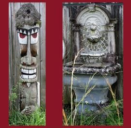 Rustic Totem Pole and Rustic Fountain 
