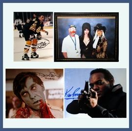 Signed Boston Bruin Photo, Elvira Photo, Stars of the 1978 Dawn of the Dead Movie Signed Photos; David Emge and Ken Foree 