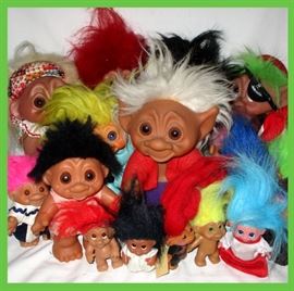 Small Sample of the Huge Collection of Troll Dolls, many Tom Dam Trolls 