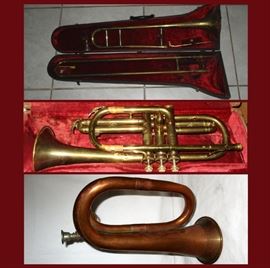 Trombone, Cornet and one of 3 Bugles 
