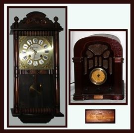 Vintage Wall Clock with Key and Norman Rockwell Collectors Edition Radio 