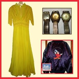 Lovely Vintage Dress, (There are Many Clothes and Shoes Available) Vintage Watches All Running; Elgin, Waltham and Wittnauer and Disney Mickey Mouse Jacket