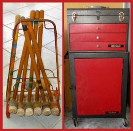 Old Croquet Set and Nice Little Sutherland's Tool Box 