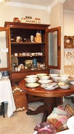 Fine Primitive Cabinet and American Oak Pedestal Table (comes with leaf)