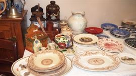 Transfer ware and painted wood, collector plates and more