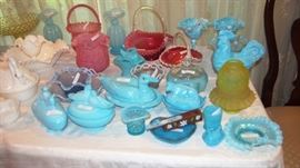 Fenton dishes, baskets, figural pieces and more