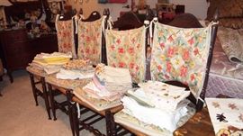 LOTS of vintage Linens, set of 8 vintage Chairs