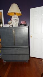 AMERICAN DREW HIGH CHEST WITH VALET INTERIOR DRAWERS AND CABINET TOP.