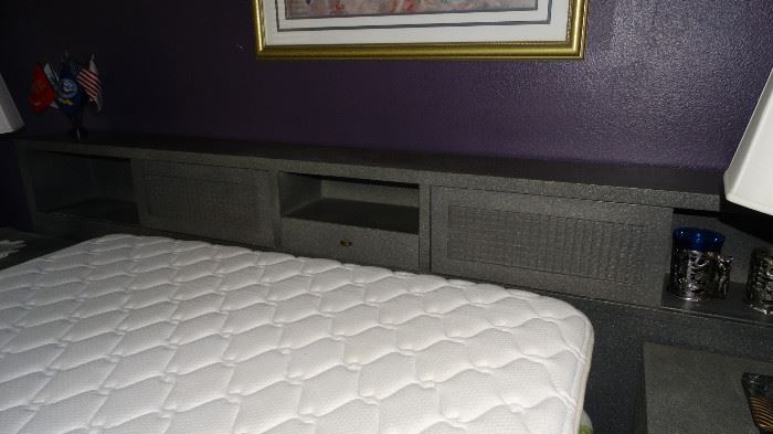 AMERICAN DREW MID CENTURY MODERN QUEEN HEADBOARD WITH SLIDING CABINET DOORS