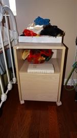 PICKLED WHITE MOBILE NIGHT STAND.
