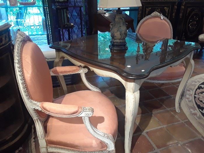 Pair of French style chairs and game table reduced 50%